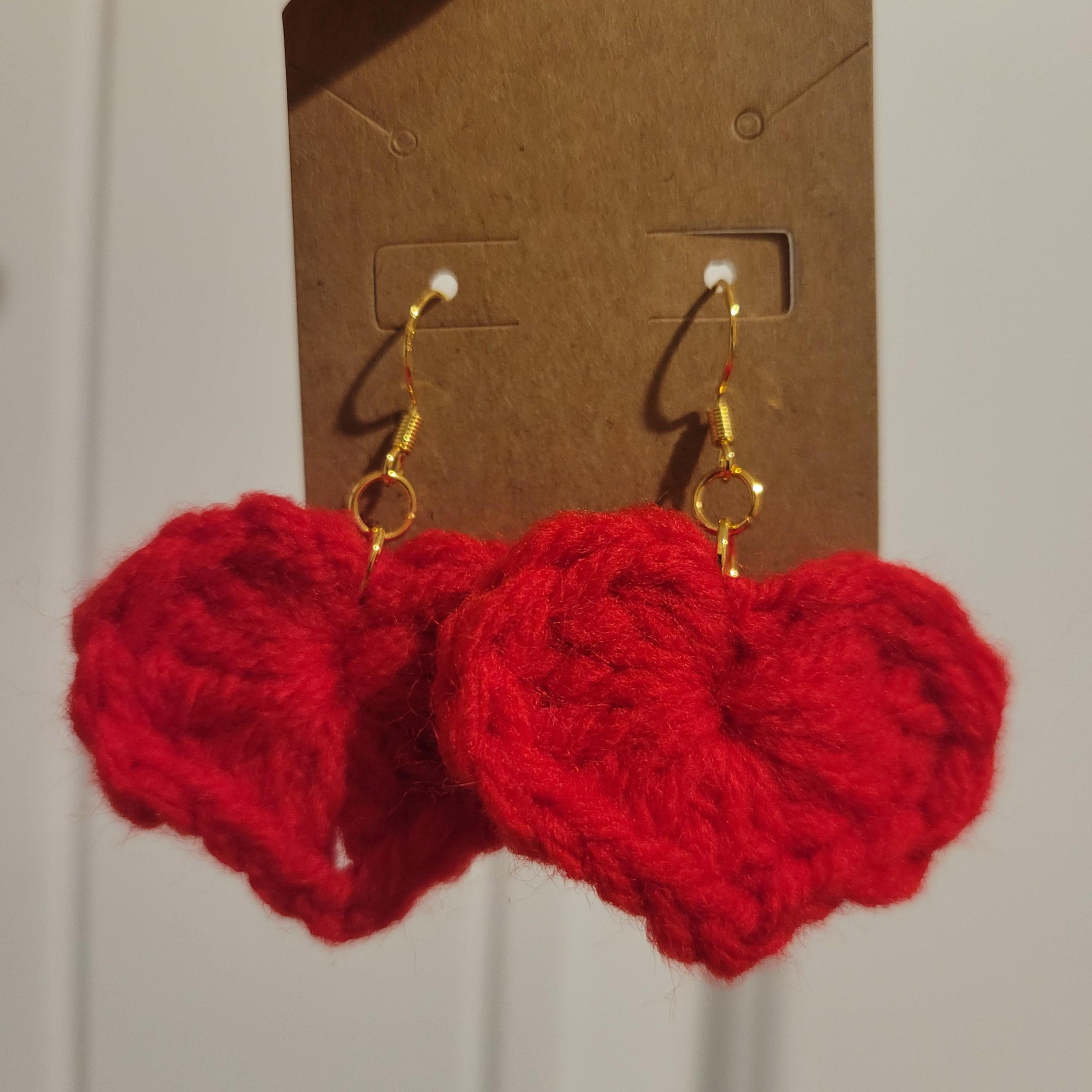 Dangle crochet red heart earrings - handmade jewelry -  Delicate Boho Heart Drops