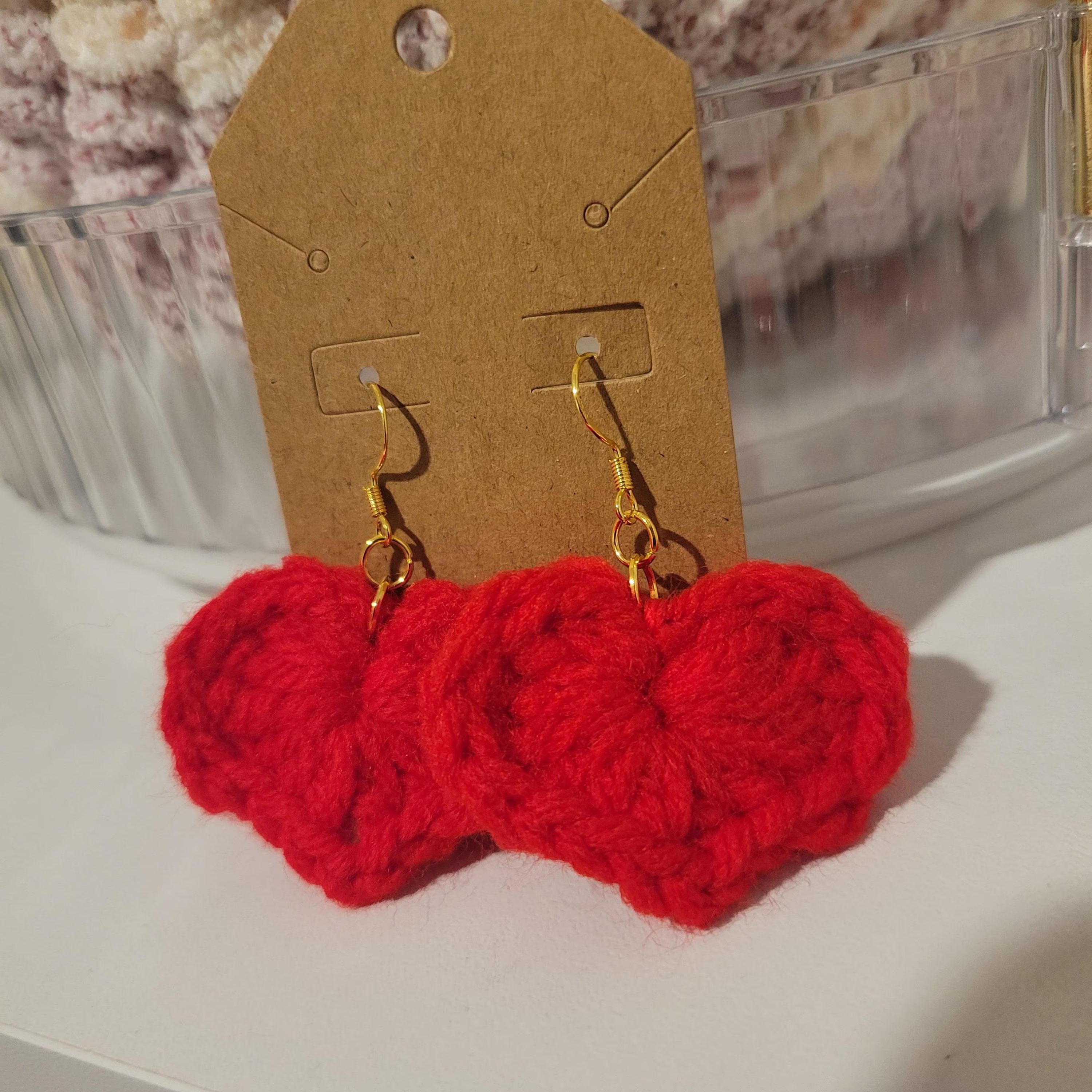 Dangle crochet red heart earrings - handmade jewelry -  Delicate Boho Heart Drops