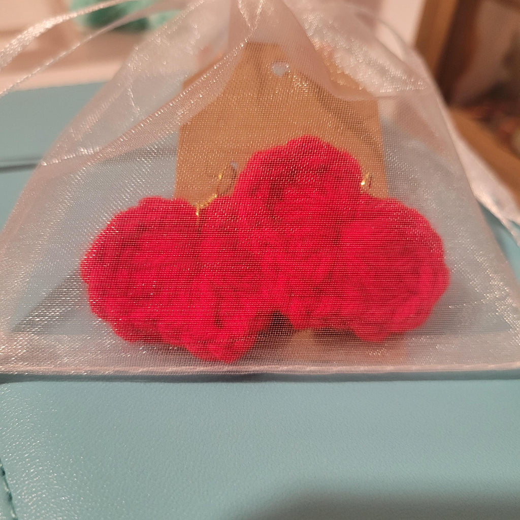 Dangle crochet red heart earrings - handmade jewelry -  Delicate Boho Heart Drops