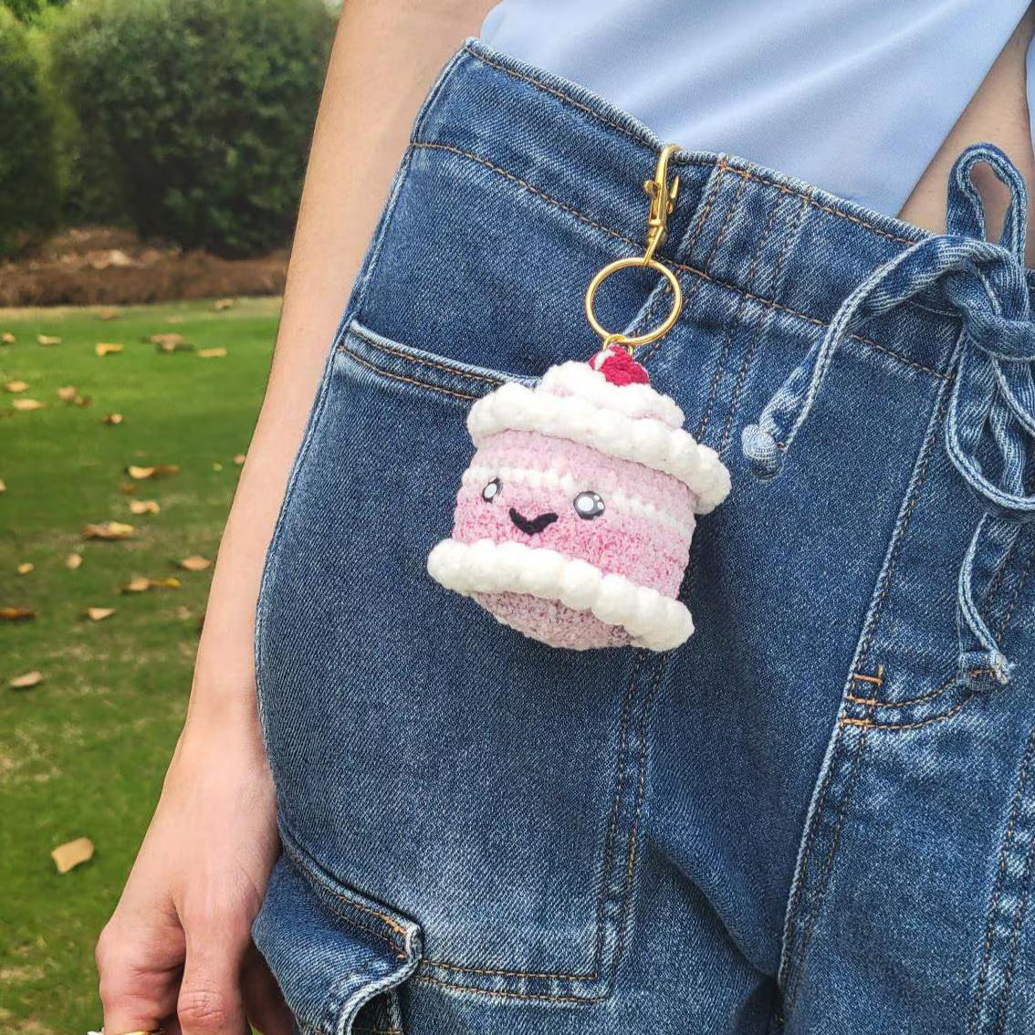 Mini Crochet Birthday Cake Keychain - Amigurumi Cake Plushie Dessert Charm
