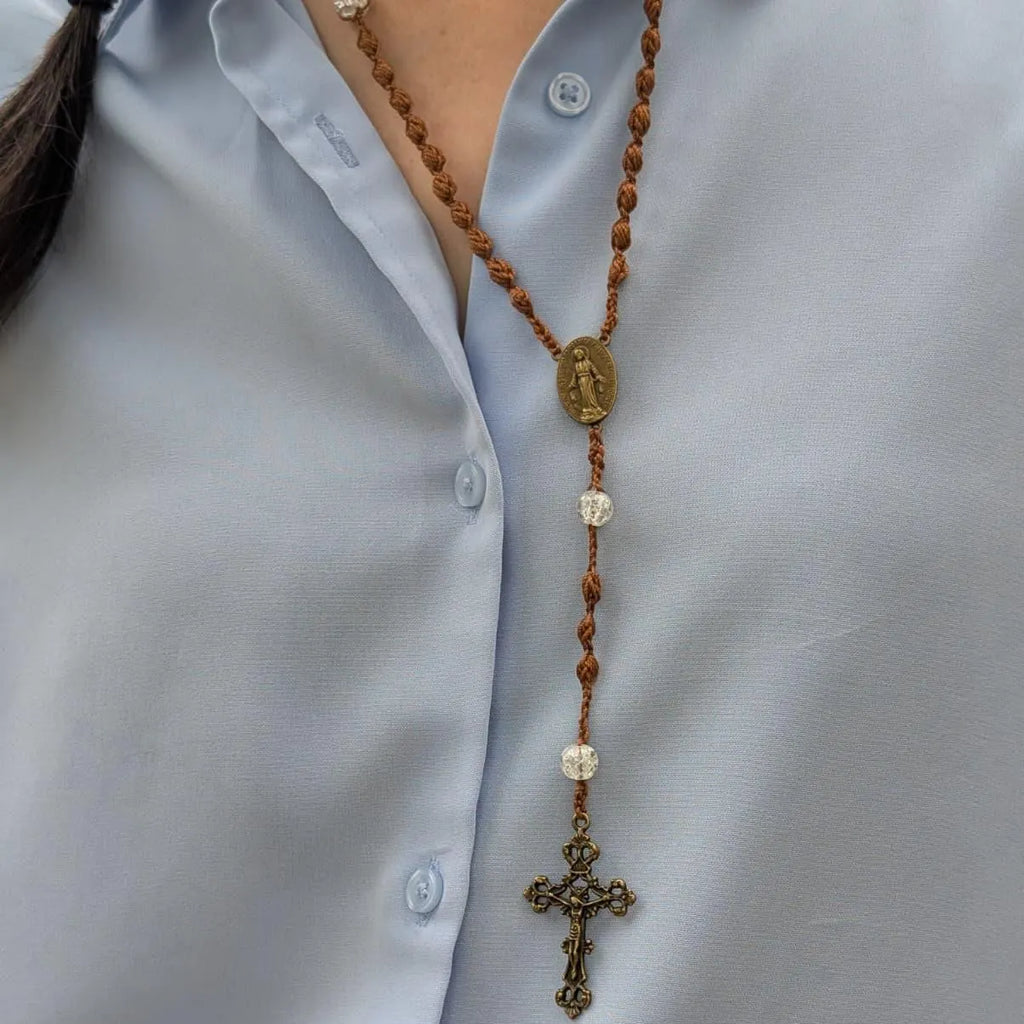Handmade Crochet Rosary - Egyptian Cotton Prayer Beads - Catholic Gift - Travel Crucifix
