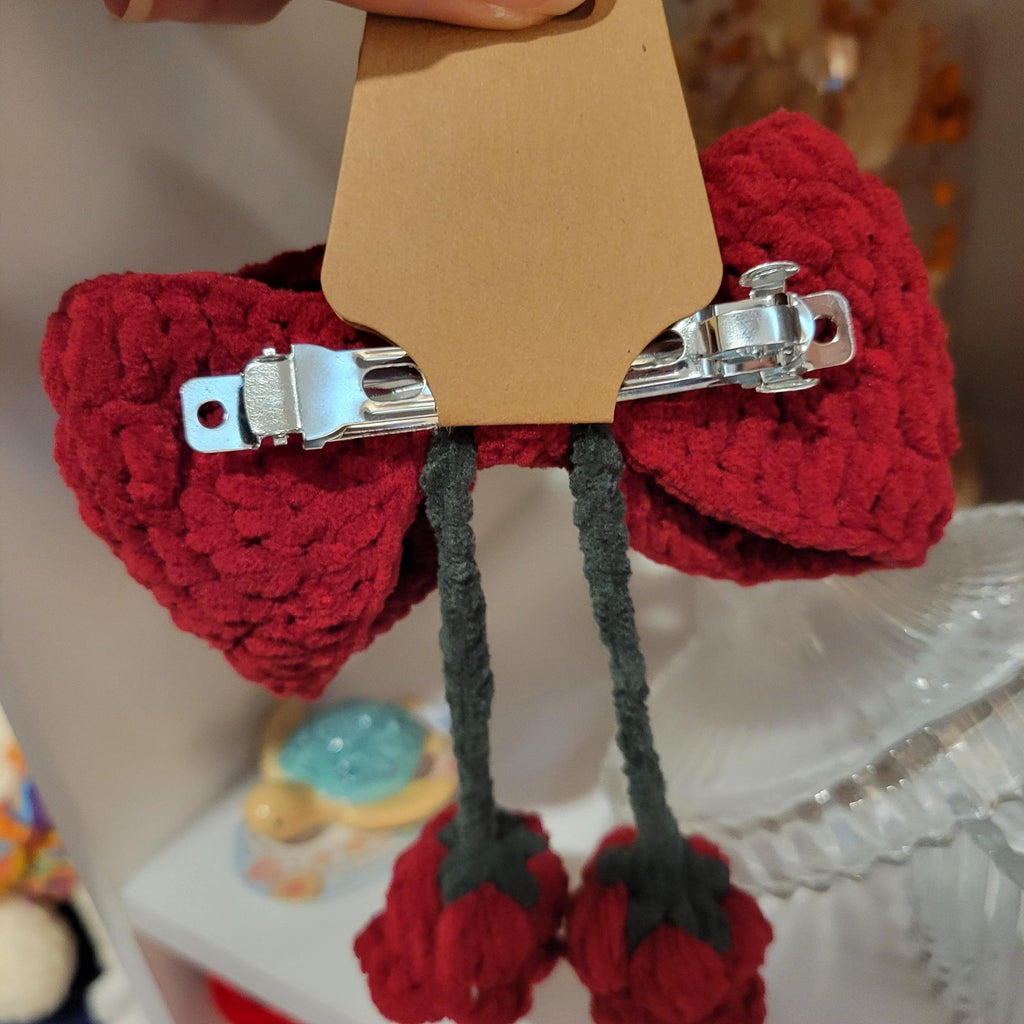 Crochet Tulip Bow Hair Pin – Handmade Soft Chenille Floral Clip