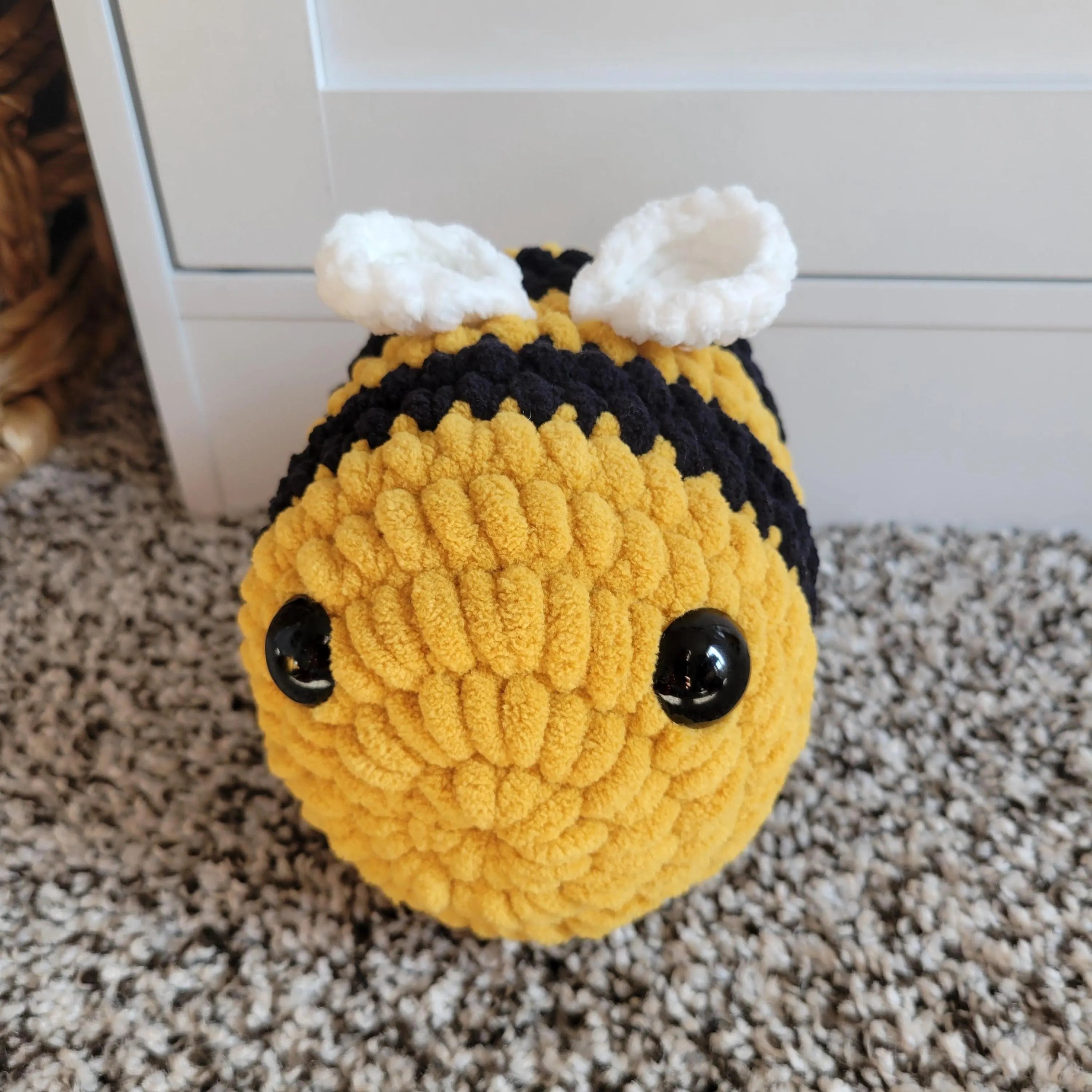 Handmade Crochet Bee Plush – Soft Amigurumi Desk Buddy, Nursery Decor, Polyester Yarn
