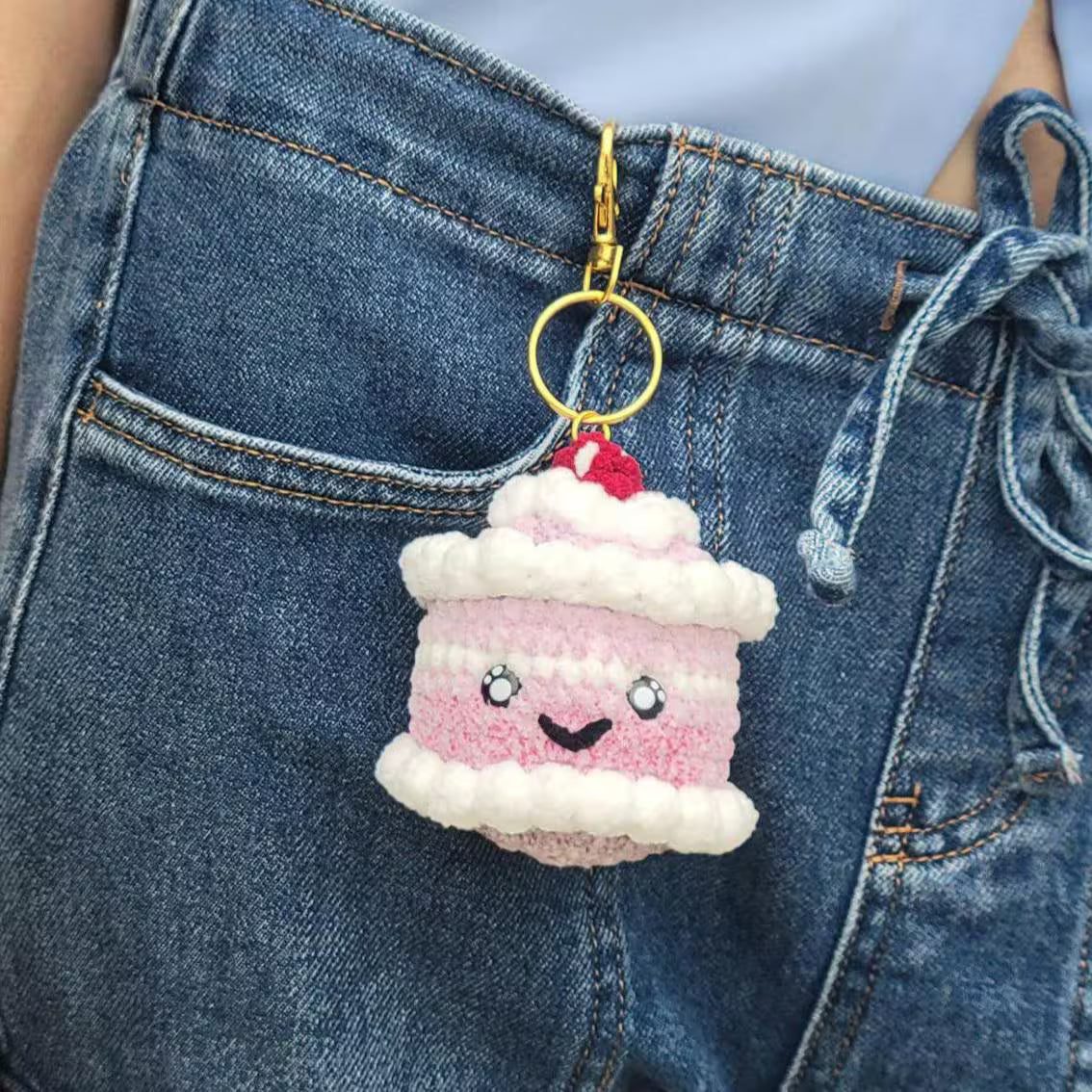 Mini Crochet Birthday Cake Keychain - Amigurumi Cake Plushie Dessert Charm