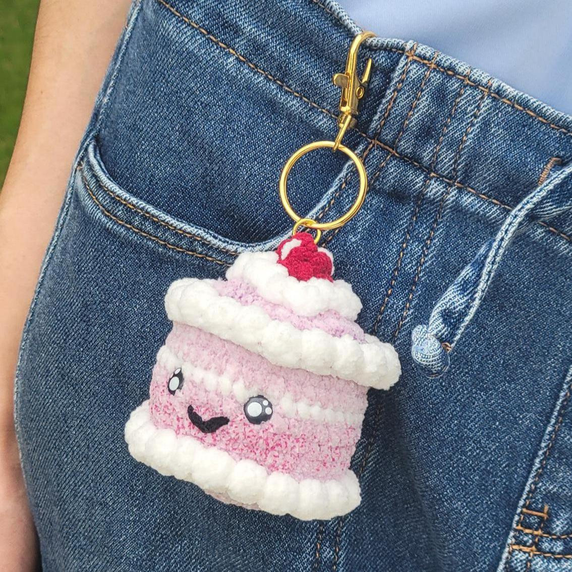 Mini Crochet Birthday Cake Keychain - Amigurumi Cake Plushie Dessert Charm