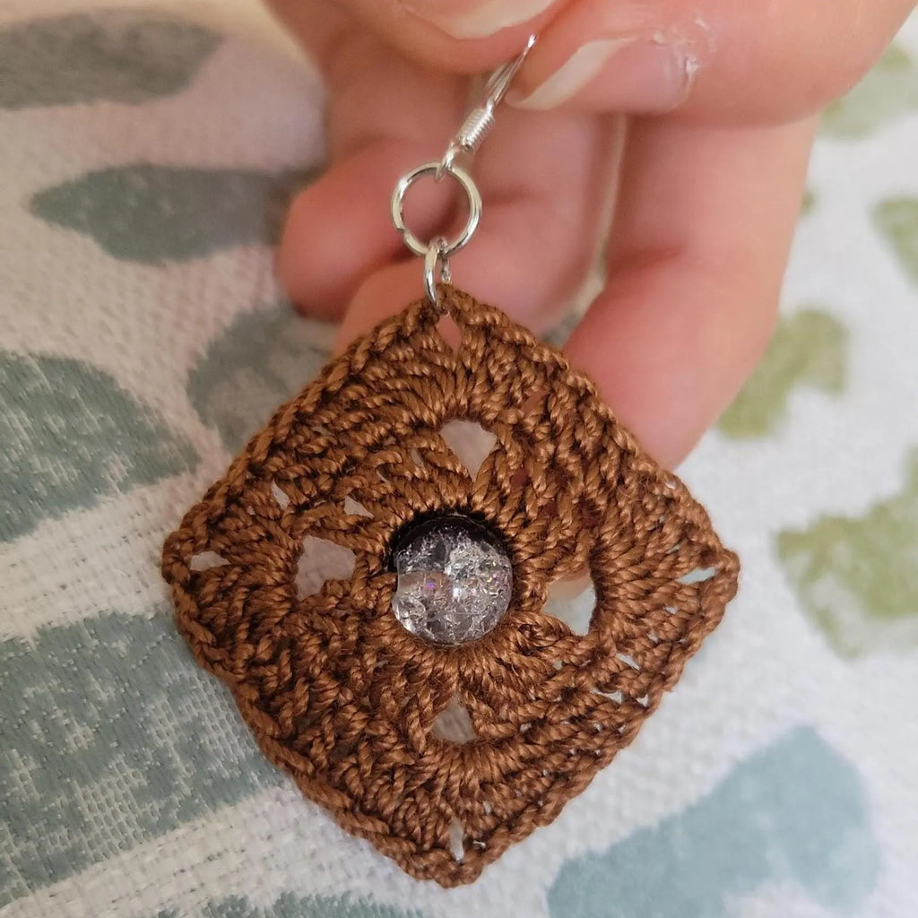 Handmade Square Crochet Dangling Earrings – Geometric Boho Cotton Jewelry (1.5'')