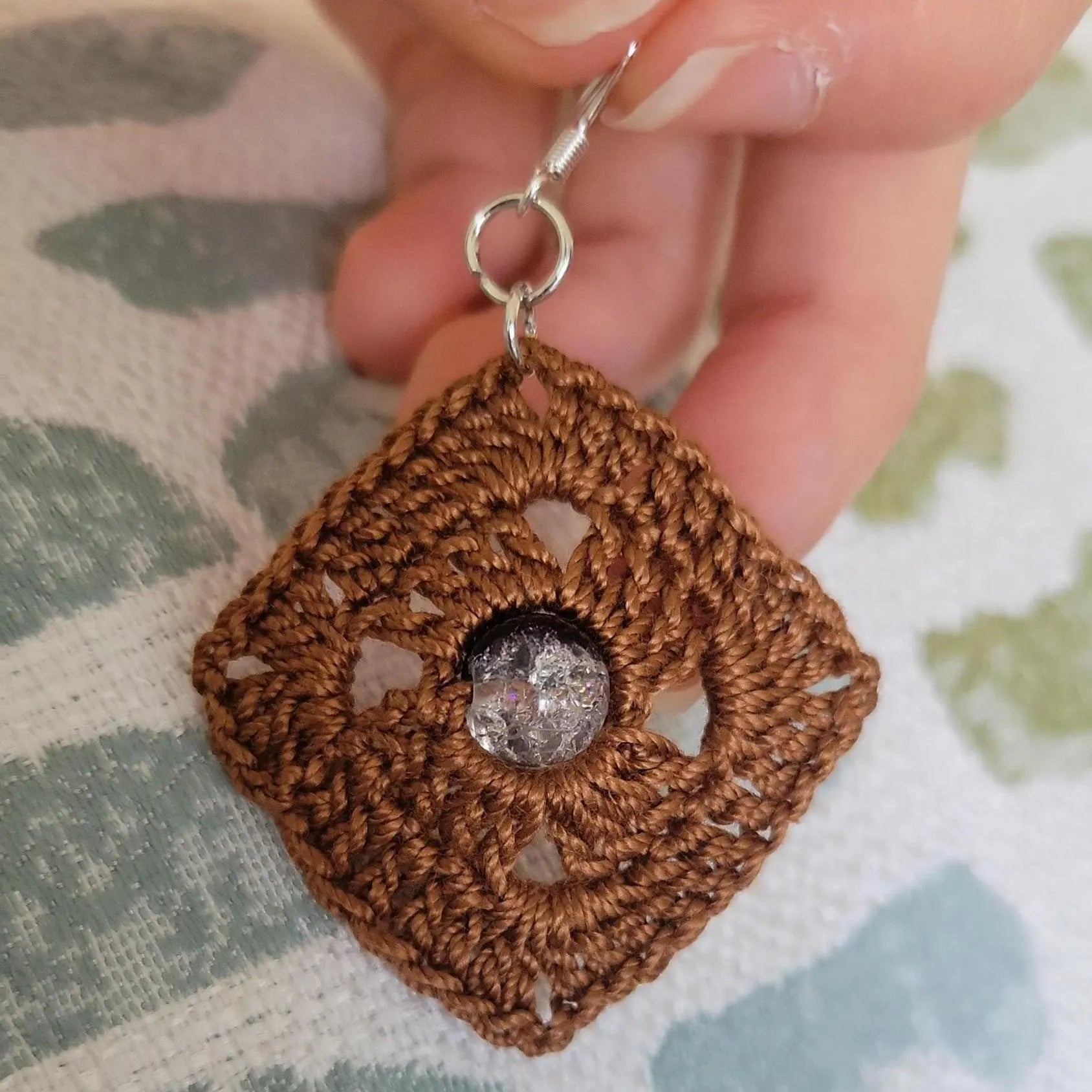Handmade Square Crochet Dangling Earrings – Geometric Boho Cotton Jewelry (1.5'')
