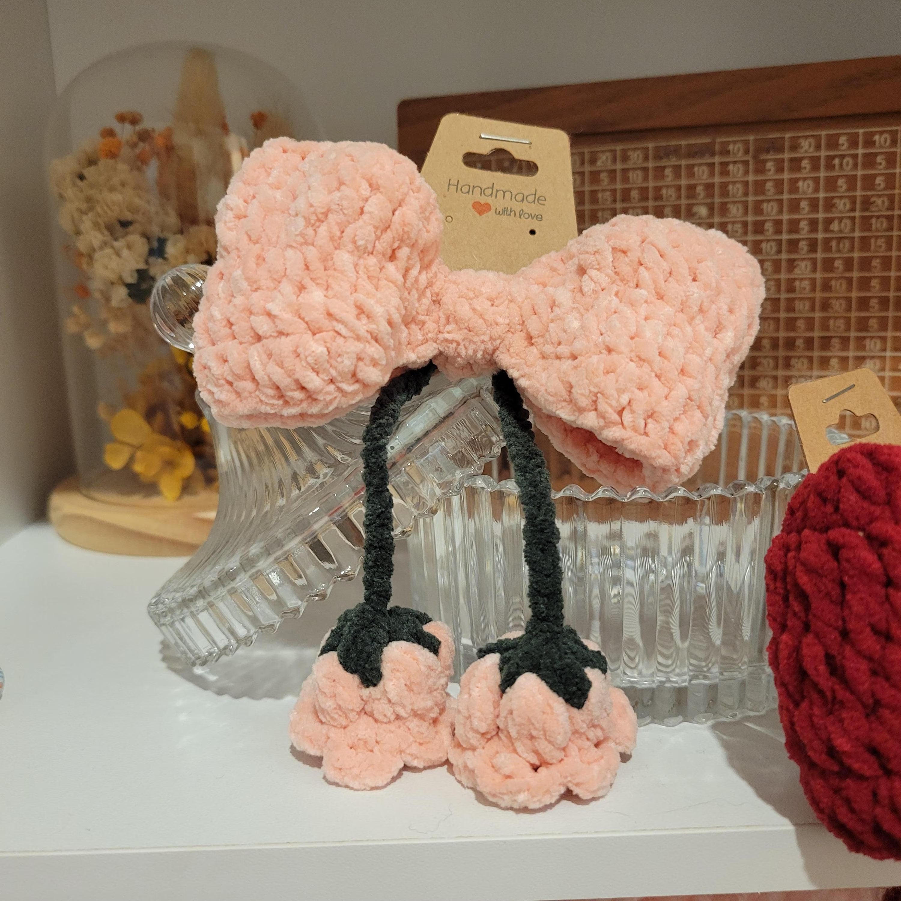 Crochet Tulip Bow Hair Pin – Handmade Soft Chenille Floral Clip