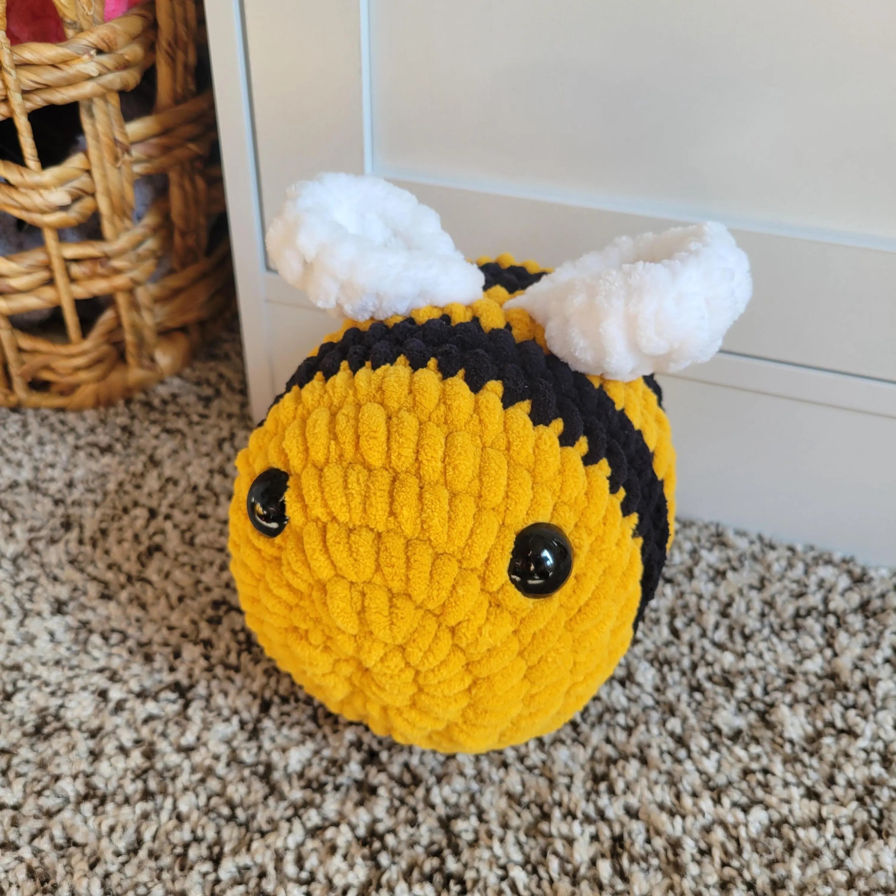 Handmade Crochet Bee Plush – Soft Amigurumi Desk Buddy, Nursery Decor, Polyester Yarn