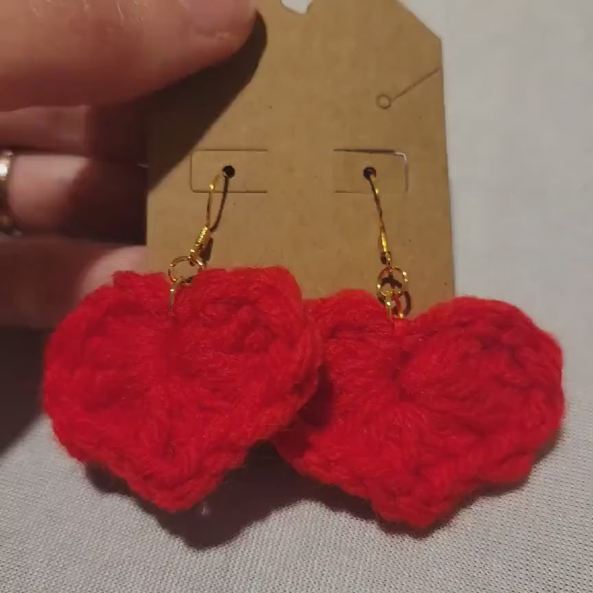 Dangle crochet red heart earrings - handmade jewelry -  Delicate Boho Heart Drops