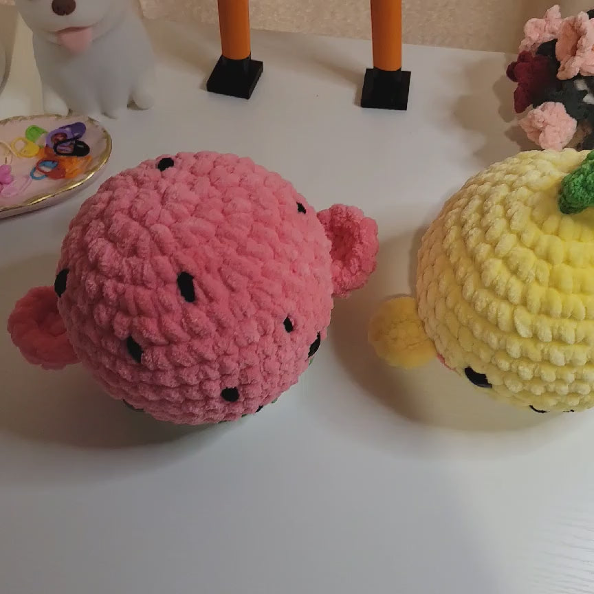 Crochet Fruit Whale Plushy - Amigurumi Toy - Kawaii Sea Animal & Food Plushie