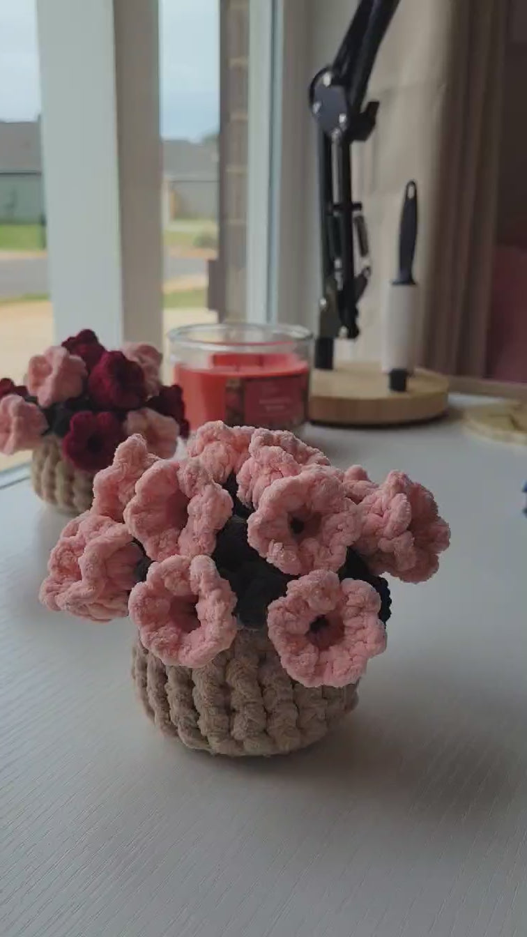 Crochet Flower Coaster with Basket - Floral Design | Handmade Home Décor