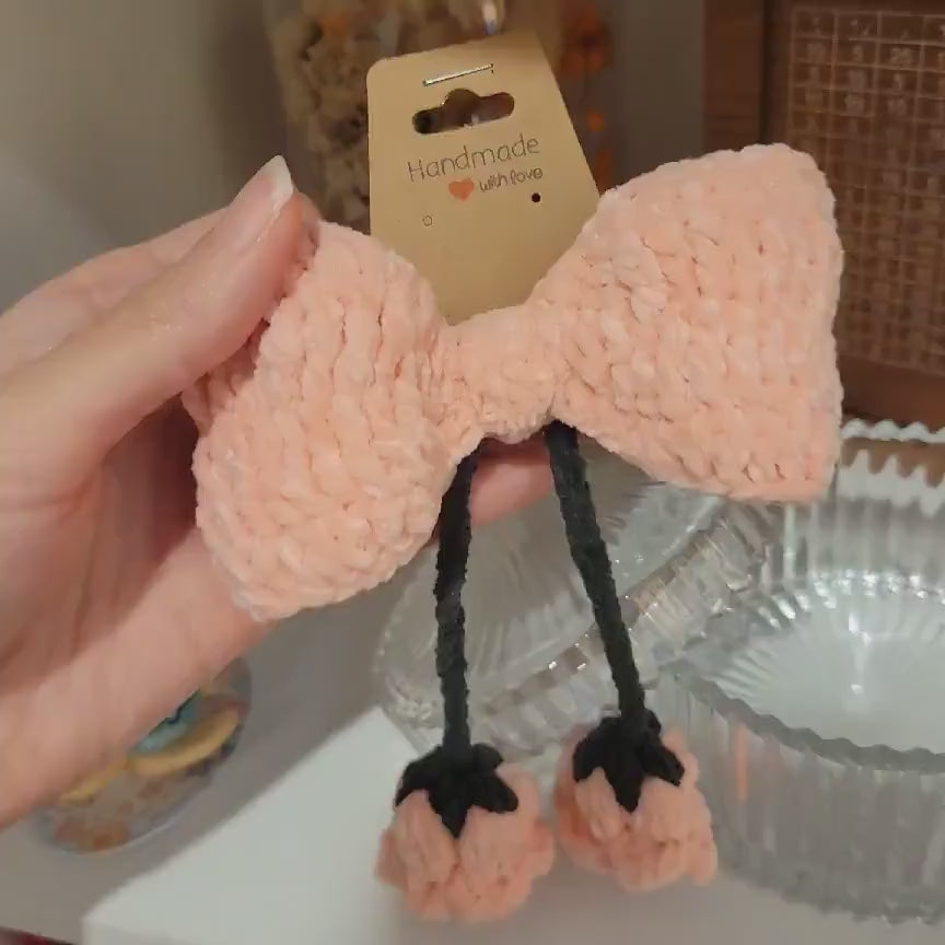Crochet Tulip Bow Hair Pin – Handmade Soft Chenille Floral Clip