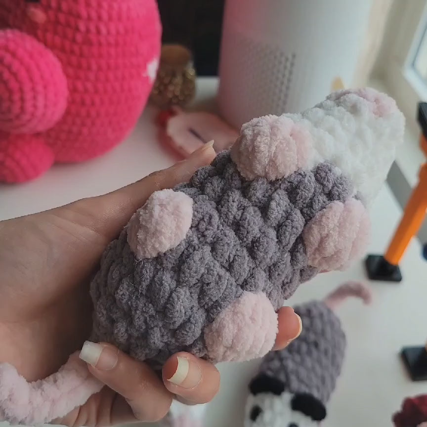 Crochet Opossum Plushie - Pocket-Sized - Amigurumi Plushy