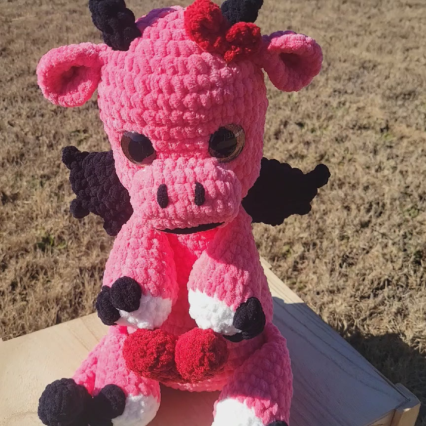 Handmade Crochet Dragon Plush - Sweet Um’s the Val Dragon - Pink Plushy